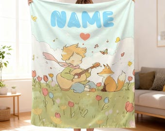 Personalized little boy fox Blanket | Custom Name Baby Blanket, The Little Prince Fox Nursery Throw, Kids Customized Gift