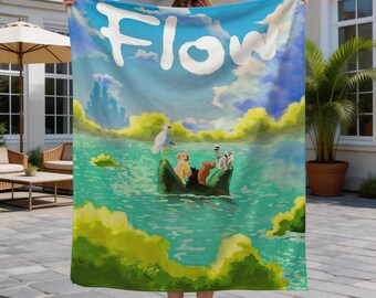 Manta de franela inspirada en FLOW, manta polar suave que no forma bolitas, manta acogedora con estampado de animales y lagos, regalo para cinéfilos.