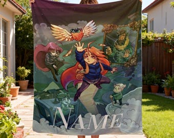 Custom Celeste Blanket, Personalized Gaming Fleece Throw, Cute Anime Flannel Blanket for Gamers, Custom Name Video Game Gift