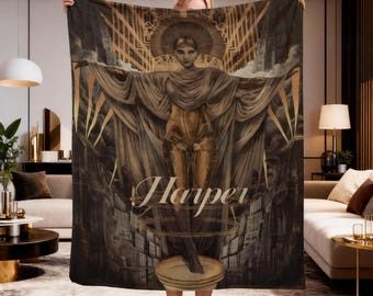 Metropolis 1927 Custom Movie Blanket, Art Deco Robot Maria Throw, Retro Sci-Fi Film Decor, Personalized Gift for Cinephiles