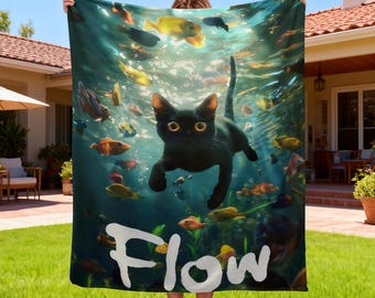 Manta inspirada en la película FLOW, manta de franela polar ultrasuave, manta con diseño de acuarela de animales en un lago, manta acogedora para el sofá o la cama. Regalo ideal.