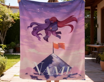 Custom Celeste Blanket, Cozy Flannel Gaming Throw, Personalized Madeline Badeline Gamer Gift