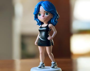Nova – Chibi Resin Figurine – Hand Painted 3D Printed Mini Statue, Blue Hair Girl Collectible, Cute Desk Decor, Gift for Gamers