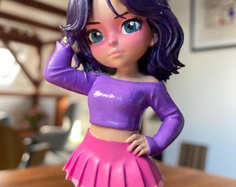 Cute Chibi Girl Figurine – Handmade Resin Statue – Kawaii Desk Decor – Hand Painted Anime Style Figure – Unique Gift for Her