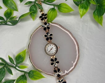 Nuevo reloj floral negro para mujer / Reloj delicado / Envío rápido / Ajuste 7 pulgadas /
