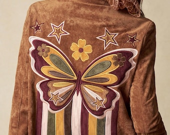 Boho Butterfly Embroidery Patchwork Woven Jacket, Vintage Nomadic Ethnic Outerwear