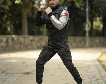 Winter Soldier Inspired Bucky Barnes Superhero Handmade Cosplay Jacket Gift Extra Silver Sleeves