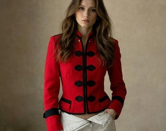 Women's Napoleon Jacket Stand Collar Long Sleeve Single Breasted Coats