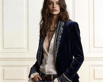 Vintage Embroidered Velvet Jacket – Retro Statement Coat for Women