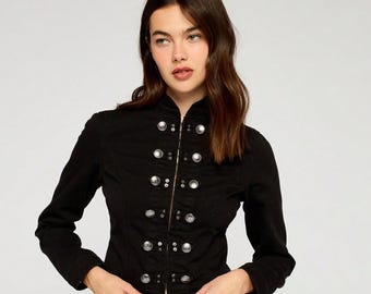 Black Denim Military Jacket | Gothic Steampunk Vintage Outerwear