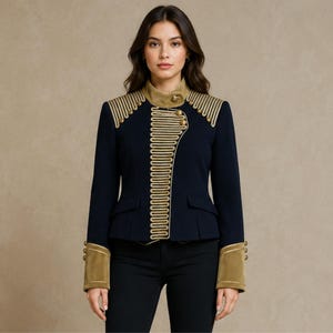 Chaqueta militar femenina estilo Napoleón con botones y nudo, de moda europea y americana.