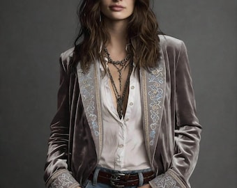 Vintage Embroidered Velvet Jacket, Luxury Coat, Elegant Retro Statement Blazer