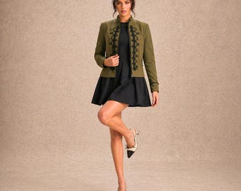 Napoleon Style Crop Jacket Women Rope Knot Buttons Military Short Coat Royal Vintage Blazer