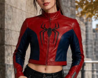 Spider-Man Brand New Day Cropped Jacket – Red Blue Leather Streetwear Cosplay