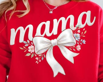 Mama Floral Bow PNG | Coquette Cottagecore Sublimation Design (Digital Download)
