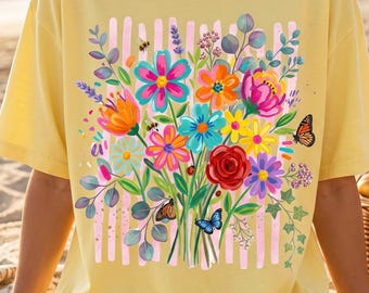 Boho Floral Brushstroke PNG, Hand-Painted Wildflowers, Stripes (Digital Download)