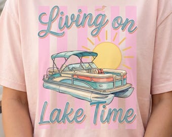 Retro Pontoon Boat Lake Life PNG, Summer Vacation Design (Distressed)