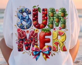 Summer Fruit Png, Coastal Vibes, Coquette Bow Design (Digital Download)