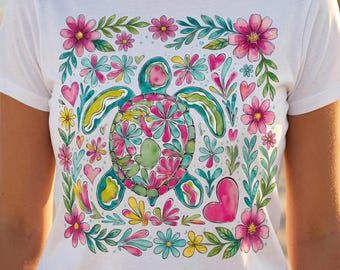 Boho Floral Sea Turtle PNG, Beach Ocean Sublimation Design (Digital Download)
