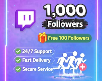 1 000 abonnés Twitch + 100 abonnés gratuits | Service de croissance du canal | Aucune connexion requise | Services numériques