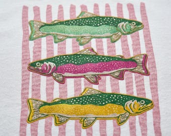 Retro Fish Graphic Tee, Colorful Trout Shirt, Pastel Summer Beach T-Shirt