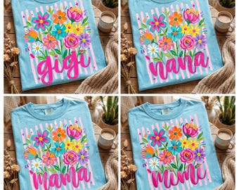 Striped Wildflowers Mama PNG, Trendy Ditsy Floral Grandma, Preppy Gigi Nana, Mimi Motherhood