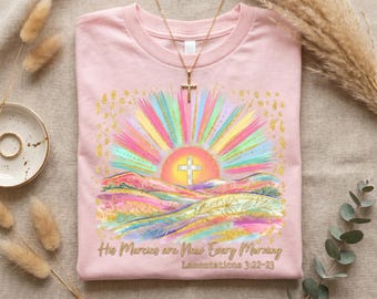 Christian Bible Verse PNG, Colorful Sunrise Cross Shirt Design (Digital Download)