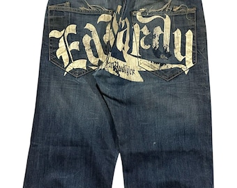 Ed Hardy Vintage Y2K Denim Jeans 34 Wide Leg Graphic Streetwear