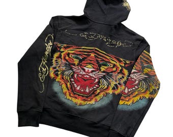 Sweat à capuche zippé Ed Hardy Tiger Années 2000 Streetwear Christian Audigier