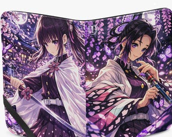 Anime Butterfly Slayer Passport Holder – PU Leather Travel Wallet, Purple Anime Artwork