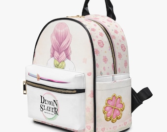 Slayer Inspired Backpack – Pink Floral Anime School Bag, Cosplay Travel Bag