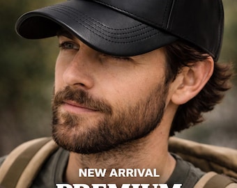Classic Cowhide Leather Baseball Cap, Unisex Structured Leather Hat
