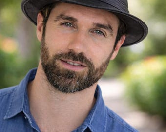 Handcrafted Black Leather Fedora Hat, Soft Crushable Unisex Western Hat