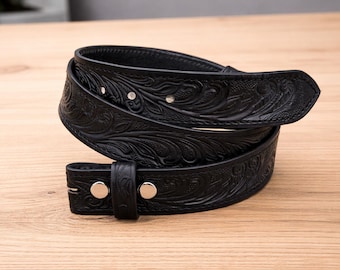 Western Floral Engraved Leather Belt, Full Grain Cowhide 1.5" Belt, Gift for Him