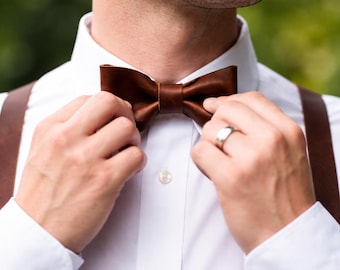 Handmade Leather Bow Tie, Full Grain Bowtie for Men, Minimalist Accessories, Gift for Him
