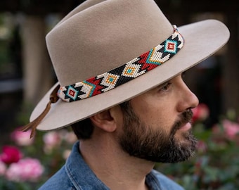 Western Leather Hat Band with Beads, Cowboy Hatband for Men & Women