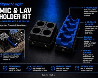 Wireless Microphone Organizer System | Holds Lav & Handheld Mics | Modular Magnetic Base | Event, DJ Production Ready