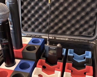 Shure ULXD / SLXD Mic Organizer System With Case (8 Total Pieces) | Includes 4 Lav Holders + 4 HH Holders | Wireless Mic Storage Kit