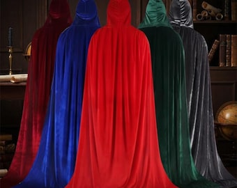 Middeleeuws kostuum met capuchon, heksenmantel met lange hoorns, unisex rollenspeljurk