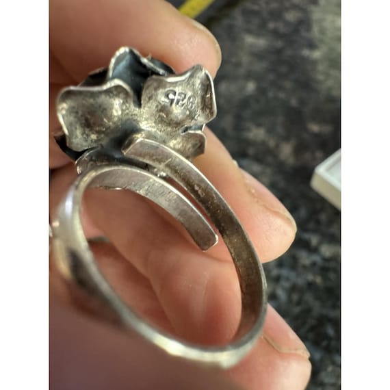 Vintage ROSE 3D Ring Silver Tone Floral Unmarked sz 7… - Gem Vintage Mexico 925 Sterling Silver 3D Flower Ring Adjustable Artisan Boho main image 0