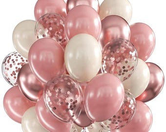 24-teiliges Ballon-Set in Rosa und Roségold | Elfenbeinfarbene Ballons & Konfetti-Ballons | Hochzeit, Brautparty, Babyparty, Geburtstagsfeier