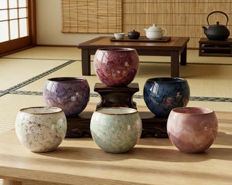 Hand-Glazed Japanese Ceramic Tea Cups, Minimalist Matcha Set (Set of 4 or 6)