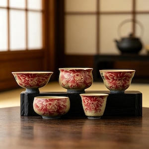 Handcrafted Peony Flower Ceramic Tea Cup, Japanese Firestone Style, Artisan Pottery, Housewarming & Holiday Gift