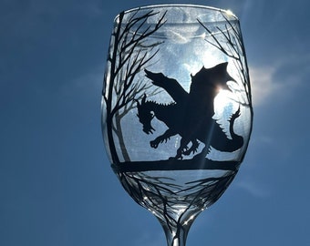 1 Hand painted dragon wine glass