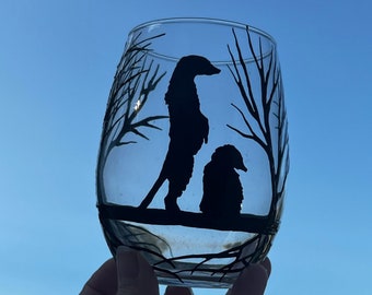 Hand painted ferret stemless wine glass