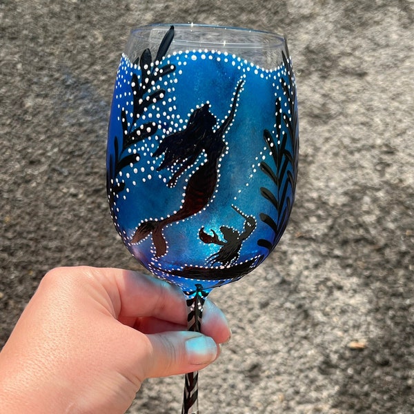 Mermaid hand painted wine glass