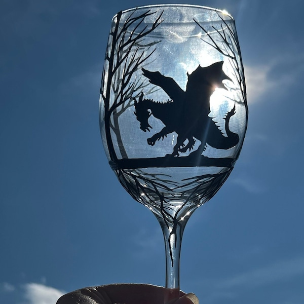 1 Hand painted dragon wine glass