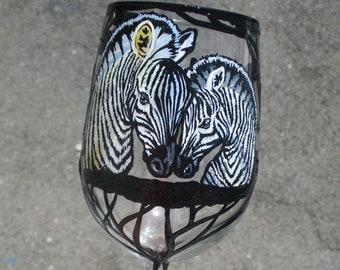 Hand painted zebra wine glass (1 available right away)