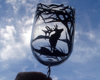 Hand painted Elk wine glass