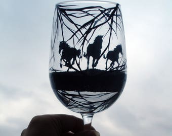 Hand painted horse wine glass